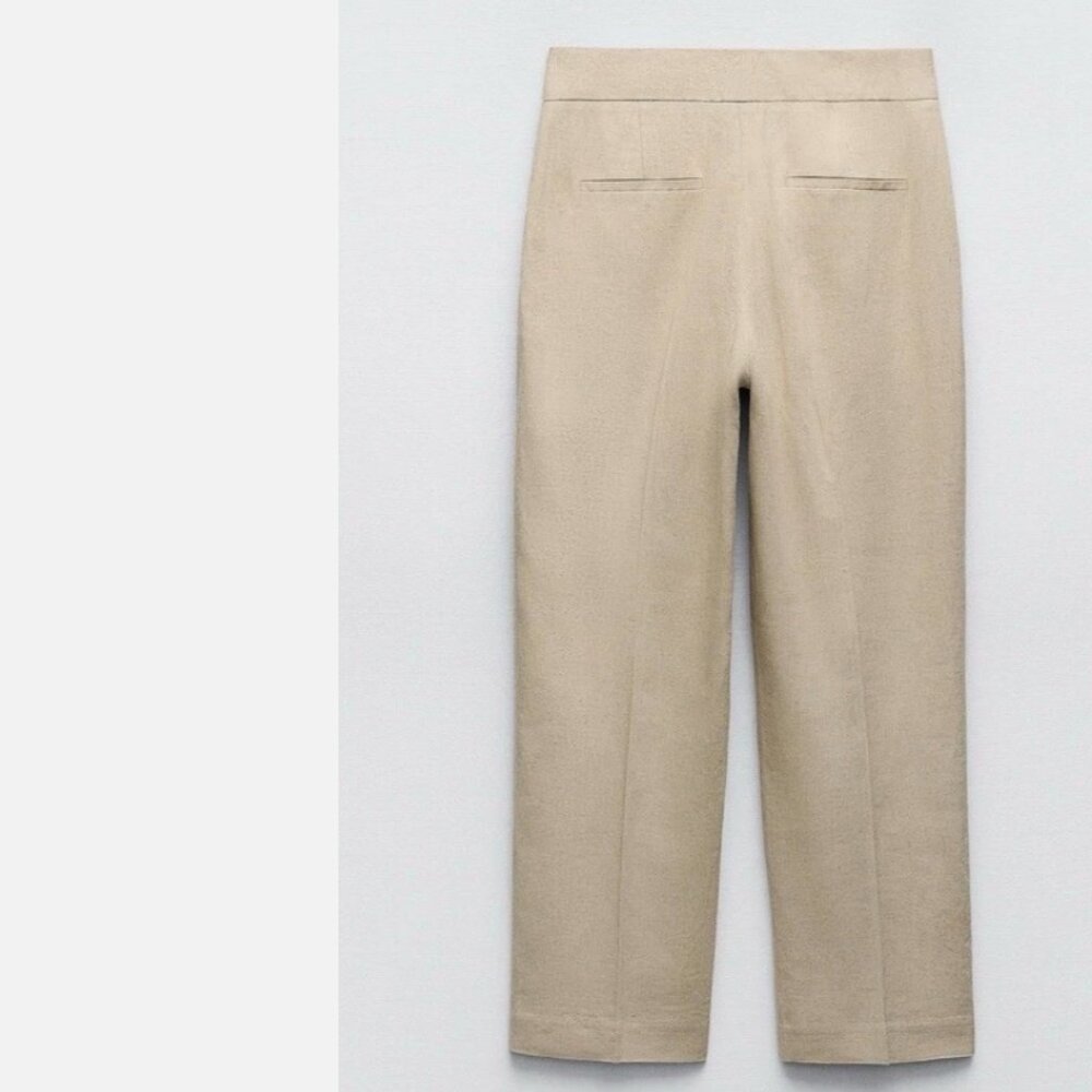 ZARA Hi Rise Linen Blend Straight Trouser Pants - Picture 5 of 5